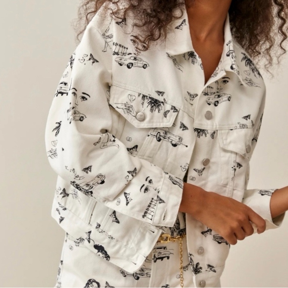 Reformation White Jacket with Black Print